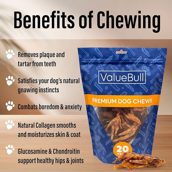 ValueBull Chicken Feet for Dogs, 200 Count Bulk Pack - All Natural Dog Chew, Hip and Joint Chew, Single Ingredient Dog Treat