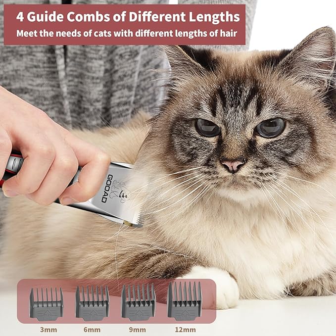 Cat Clippers for Matted Hair, Cat Grooming Kit, Cordless Cat Shaver for Long Hair, Low Noise Paw Trimmer, Cat Hair Trimmer for Grooming,Quiet Pet Hair Clippers Tools for Cats Dogs (Red)