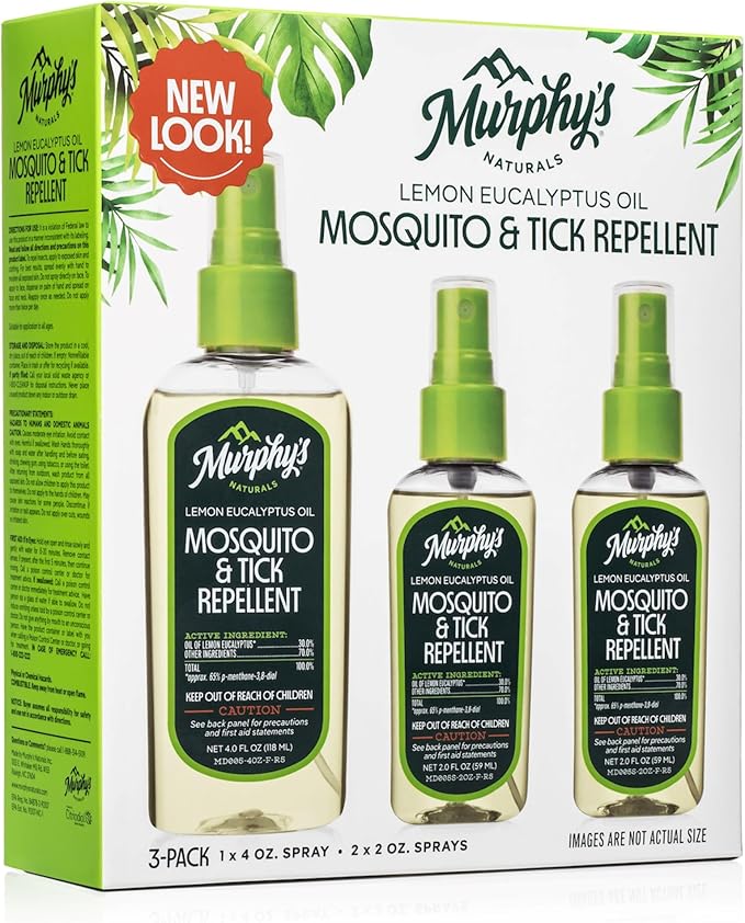Murphy’s Naturals Mosquito & Tick Repellent, Plant-Based DEET-Free Spray, Outdoor Essentials Kit 3-Pack, 1x4-ounce + 2x2-ounce Pumps, Limited Edition
