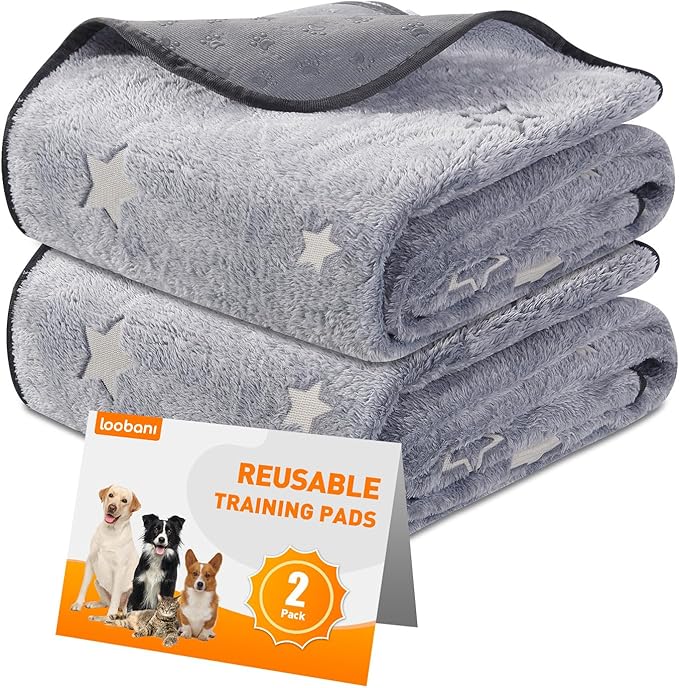LOOBANI Washable Pee Pads for Dogs, Fast Absorption Reusable Puppy Pads, Waterproof Whelping Mats, Non Slip Training Pet Playpen Mat for Floor, Dog Crate, Grey, 2 Pack 48 x 48 in