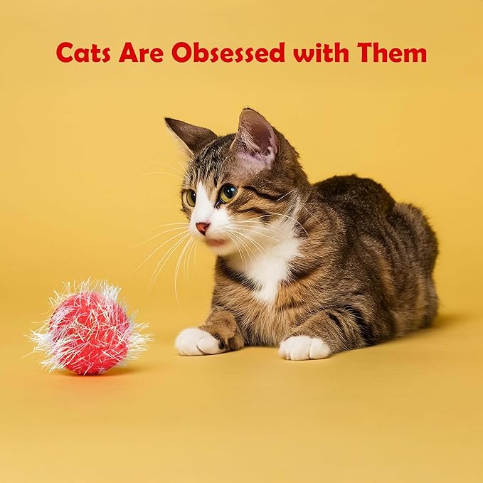 30 Pieces 1.6 inches Sparkle Pom Pom Balls for Cat - Interactive Glitter Balls, Multicolor, Best as Kitten Play Toys