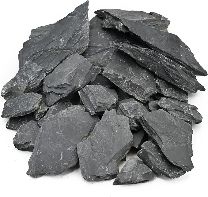 Unocho Natural Slate Stone Rocks Reptile Basking Platform Rock 10LB Fish Tank Rocks for Aquascaping Aquariums Terrariums Paludariums Wargaming Models Miniature Fairy Gardens（2-6 inches）