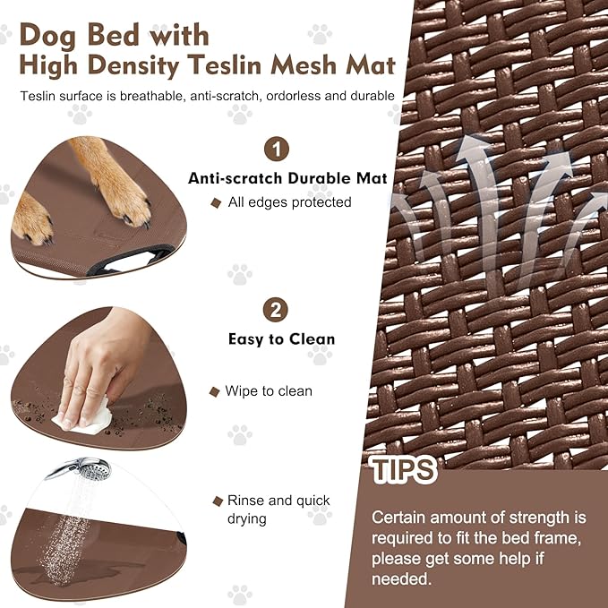 Upgraded Elevated Dog Bed with Canopy, Portable Raised Outdoor Dog Bed with Stable Anti-Slip Feet, Wider Shade Pet Bed Cot, Raised Dog Beds for Large Dogs Camping, Indoor & Outdoor Use