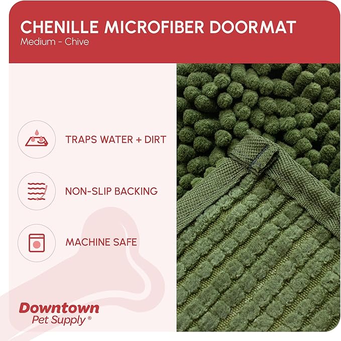 My Doggy Place Medium Chive Microfiber Dog Mat, 31" x 20", Rubber Backed, Absorbent, Quick Drying, Machine Washable