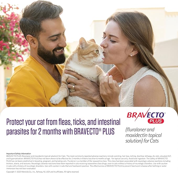 BRAVECTO PLUS Topical Solution for Cats, Flea, Tick & Heartworm, 2 Months Supply, 6.2-13.8 lbs., Blue Box