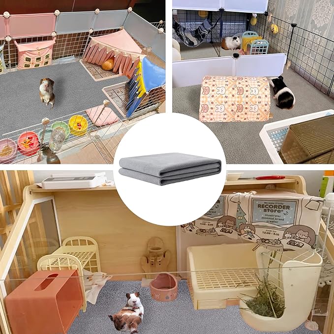 Guinea Pig Cage Liner, 4 Pack - Washable, Reusable, Leakproof Fleece Bedding Pads for Small Animals with Anti-Slip Bottom - for 15''X29'' Area, Gray