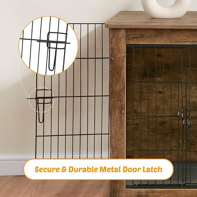 Dog Kennel Furniture, Wooden Dog Crate End Table, Heavy Duty Dog Crate, Decorative Pet Crate Dog Cage for Large Indoor Use (Rustic Brown) 27" L×20" W×23" H