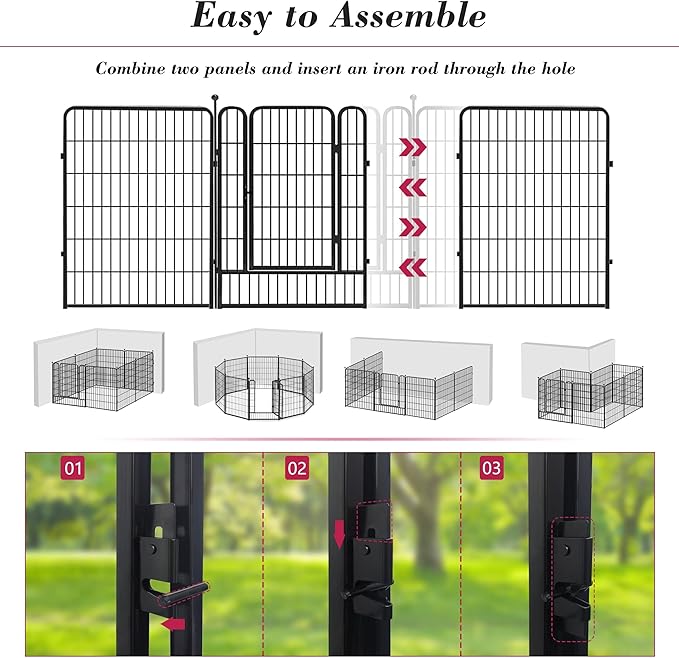 Dog Playpen 40 inch 20 Panels Indoor Outdoor Dog Pen for Large/Medium/Small Dogs Heavy Duty Metal Dog Fence Outdoor for Yard, Puppy Playpen with Door Portable Pet Fence for RV Camping Yard