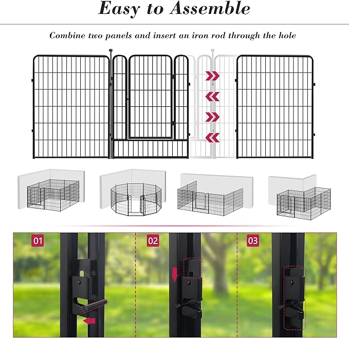 Dog Playpen 40 inch 32 Panels Indoor Outdoor Dog Pen for Large/Medium/Small Dogs Heavy Duty Metal Dog Fence Outdoor for Yard, Puppy Playpen with Door Portable Pet Fence for RV Camping Yard
