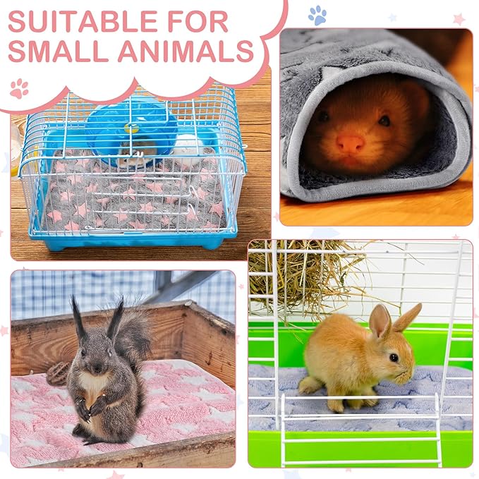 Reginary 4 Pcs Waterproof Guinea Pig Blankets Washable Small Animal Fleece Bedding Absorbent Guinea Pig Cage Liners Reusable Pet Pee Pad Sleep Mat for Hamster Ferret(Cute Star Pattern,24 x 47 Inch)