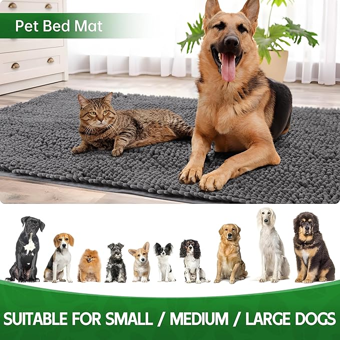 Dog Door Mat Indoor Entrance, 60" x 36" Absorbent & Quick-Drying Mud Rugs, Non-Slip Door Rugs for Entryway Indoor Washable, Soft Chenille Dog Mat for Muddy Paws