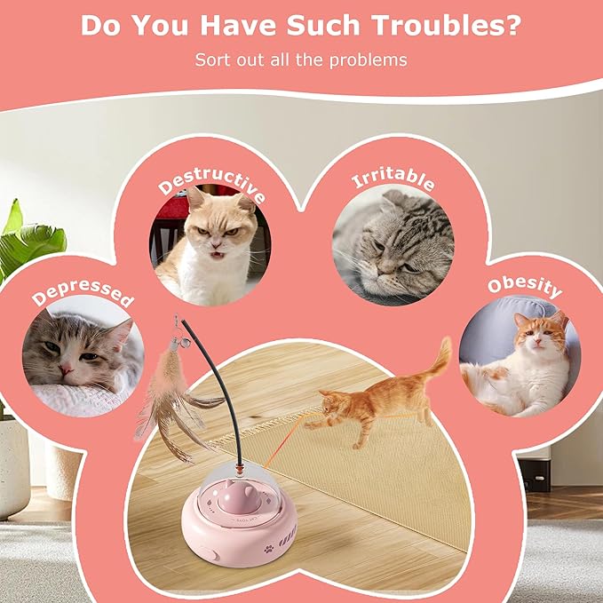 hooroor 2-in-1 UFO Laser Cat Toy – Automatic Motion with Feather, Rechargeable Smart Sensor Interactive Toy for Indoor Cats & Dogs, Fun Exercise & Play, Perfect Pet Gift