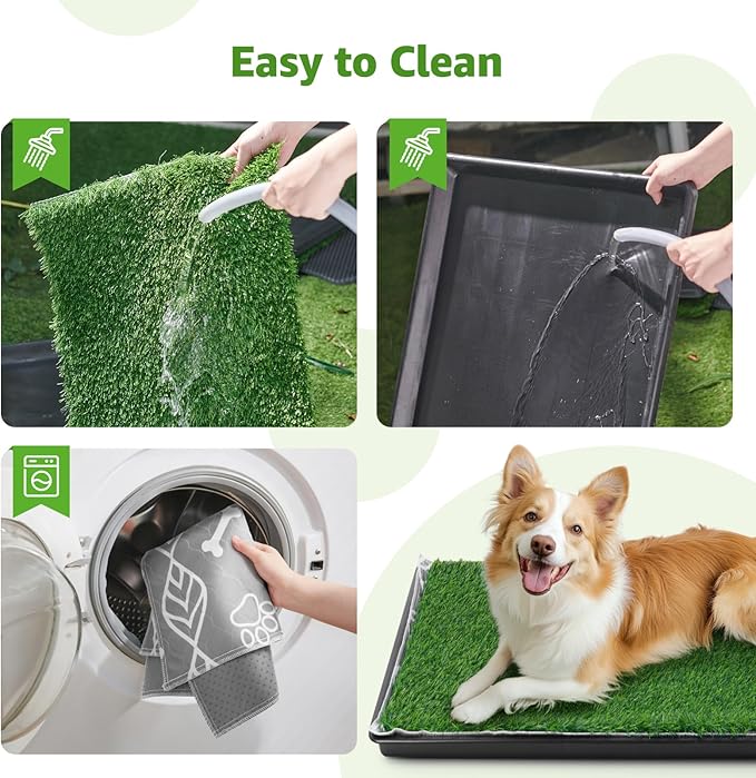 LOOBANI Large Dog Grass Pad with Tray - 35x23in Dog Litter Box with 2 Artificial Grass Patch + 2 Washable Pee Pads - Quickly Absorbency Indoor Outdoor Potty for Patio Balcony Apartment Use