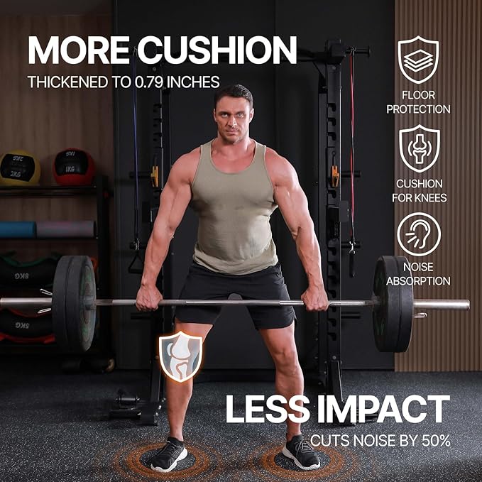 AIRHOP 0.79in Thick 24 Sq Ft Exercise Equipment Mats, 6 Tiles Upgraded Rubber Top with High Density EVA Foam, Large Interlocking Puzzle Gym Flooring for Home Gym, Heavy Weight Workout,Black