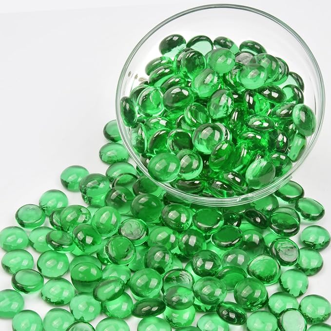 5LB Green Flat Glass Marbles for Vases, Gemstone Beads Vase Filler Decorative Glass Pebbles for Fish Tank, DIY Crafts, Aquarium Decor Rocks