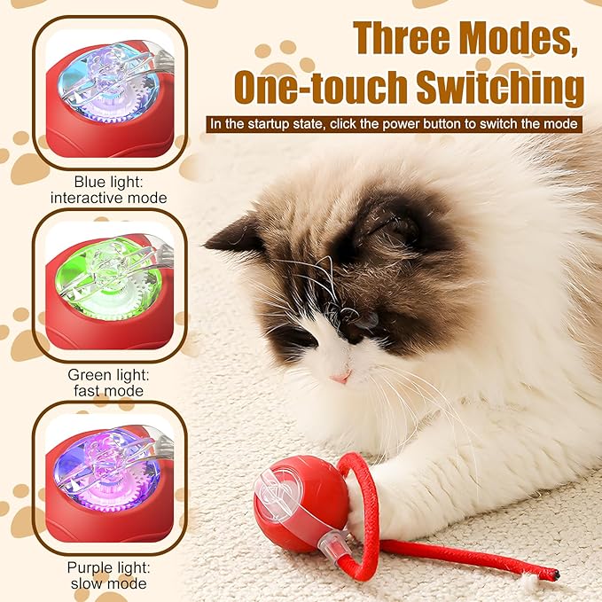 Interactive Cat Toys for Indoor Cats, 2025 New Interactive Cat Toys, Intelligent Automatic Rolling Pet Ball, Automatic Obstacle Avoidance Cat Toy Ball with Rope, Three Modes Adjustment (gray)