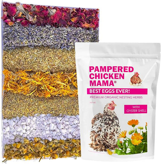 Pampered Chicken Mama Best Eggs Ever! Nesting Herbs for Chickens (16 Ounce/1 Pound) for Chicken Nesting Boxes Calcium Supplement for Chickens | Chicken Feed Supplies, Hen Treats for Coops (1 Bag)