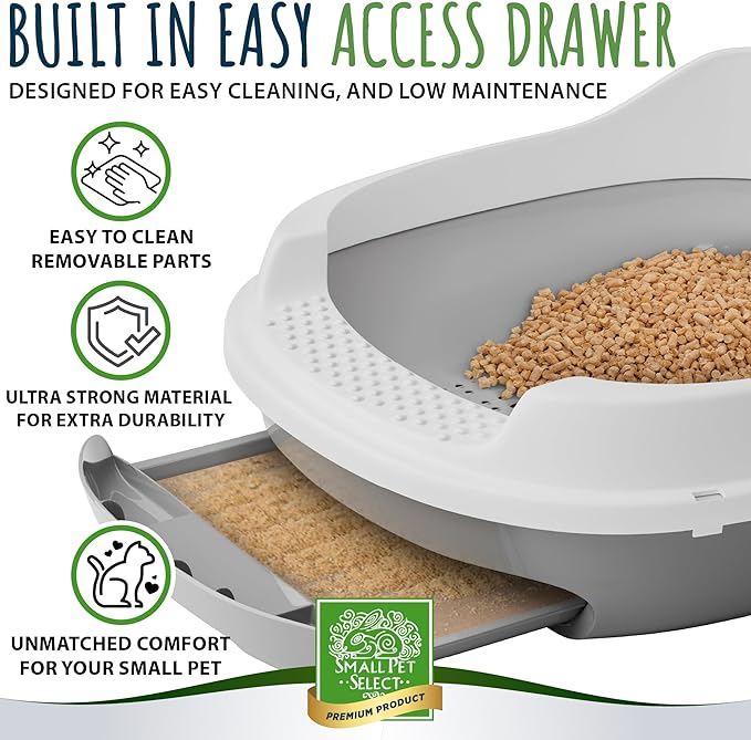 Small Pet Select - Sifting Cat Litter Box, with 5 Pee Pads and Litter Scoop, Premium System for Cats and Other Small Animals, Tidy and Easy to Clean with Drawer, Scoop, and Removable Tray