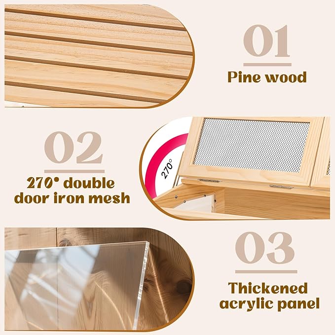 Hamster Cage 40 Inch Wooden Chewproof, 270° View Habitat with Bite-Proof Metal Mesh & Dual Access Doors, Acrylic Sheets & Solid Build for Dwarf Syrian Hamsters/Gerbils/Guinea Pigs/Chinchillas