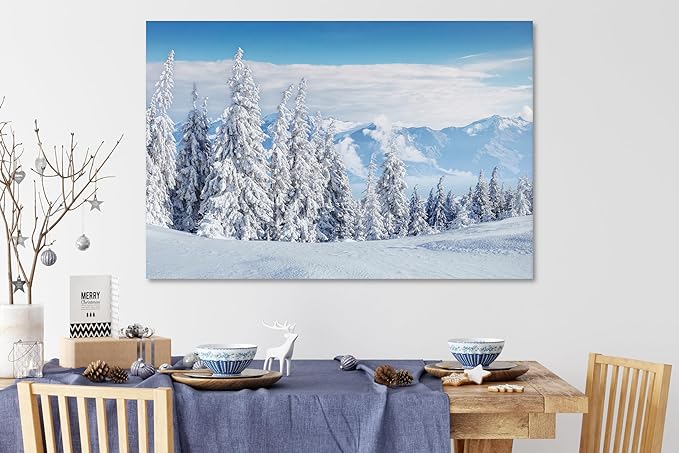 Nature Wall Art Prints - Ocean Forest Mountain Lake Canvas Landscapes - Small to Extra Large Living Room Bedroom Kitchen Bathroom Décor (Snow Covered Trees on Mountain, 20L" x 30W")