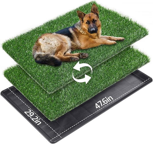 LOOBANI 47.6"x29.2" Extra Large Dog Grass Potty Tray - Dog Litter Box with 2-Pack Replacement Artificial Grass Puppy Training Pads - Potty Tray for Balcony Apartment Indoor Outdoor Use