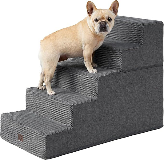 EHEYCIGA Dog Stairs for High Bed 25" H, 5-Step Extra Wide Dog Steps for Bed, Pet Steps for Small Dogs and Cats, Non-Slip Balanced Pet Ramp Indoor, Grey
