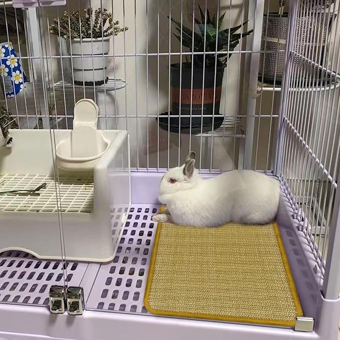 DYAUS Bunny Scratch Pads, Natural Sisal Rabbit Scratching Mats for Claws and Teeth Care, Indoor Bunny Chew Toys Bunny Bed for Biting Sleeping Nesting (3PCS, 16x12in)