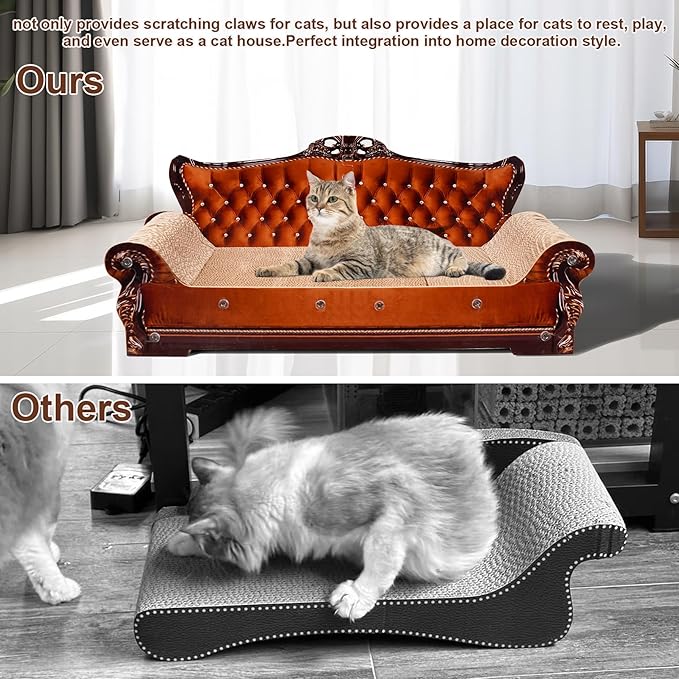Sofa-Shaped Cat Scratching Couch & Lounge Bed - Thick Cardboard Cat Scratcher Pad (27.6" L x 12.4" W x 11.8" H)