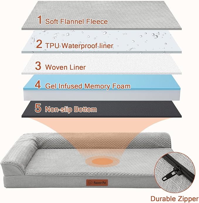 Orthopedic Dog Bed Medium Size Dog, 3 Inch Memory Foam Pet Bed for Small and Medium Dogs, Washable Removable Cover, Nonskid Bottom, Waterproof, 30x20 Inches S Light Grey