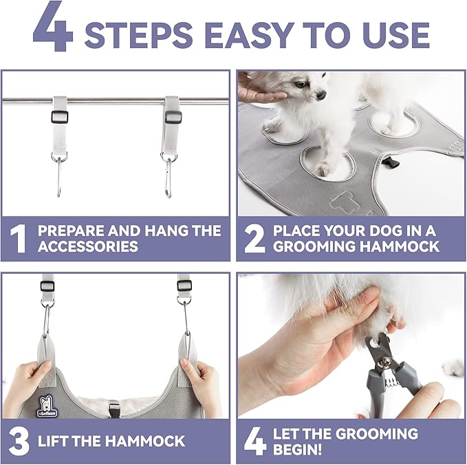 Dog Grooming Hammock Harness for Dogs & Cats with Pet Nail Clipper Trimmer - Cat Hanger Sling for Trimming Clipping Nails- Dog Hammock Restraint Bag for Small Medium Large pet （ Purple M）