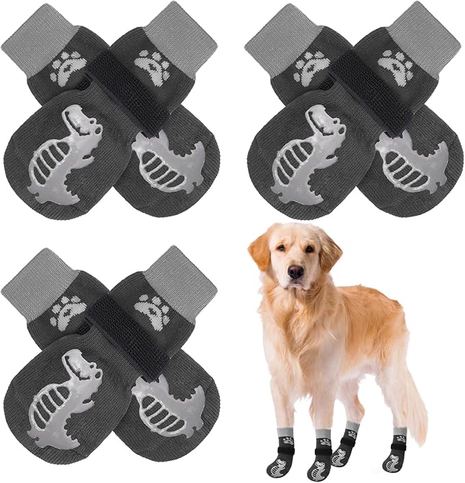 BEAUTYZOO Anti-Slip Dog Socks,Dog Shoes for Hot/Cold Pavement,Paw Protectors with Grips 3 Pairs for Puppy Small Medium Large Senior Old Dogs,Dog Socks to Prevent Licking and Hardwood Floor Protection