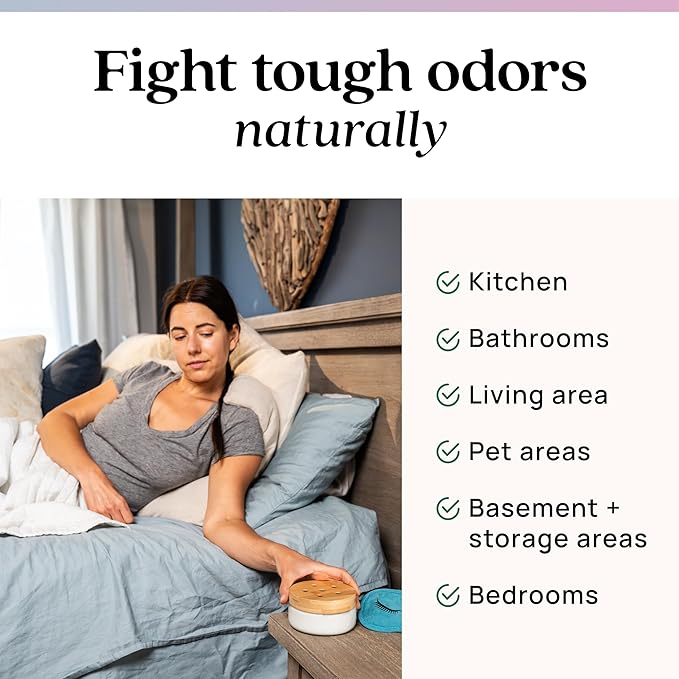 Azuna Air Freshener & Odor Eliminator for Strong Odor | 4 Room Kit Includes (4) Empty Luxe Glass Jar & 24oz Gel Refill with Tea Tree Essential Oil | Aromatherapy | Last 60-90 Days