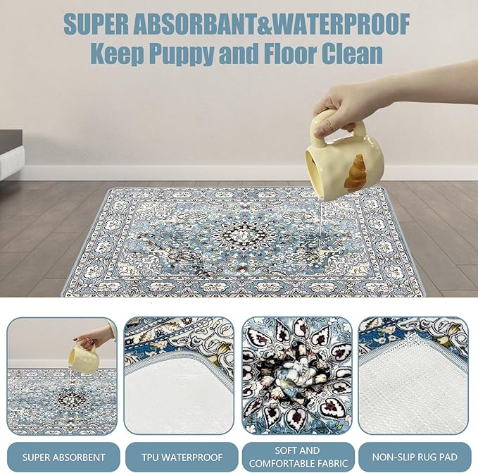 Washable Pee Pads for Dogs, (2 Pack, 36"x42") Upgrade Reusable Puppy Pads with Non-Slip Rug Pad, Super Thickening Absorbent Leakproof Dog Traning Pads Whelping Pad for Dogs, Doggie(Blue-2)