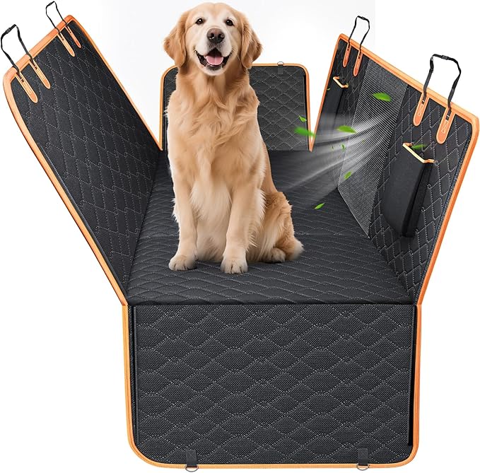 MIXJOY XL Dog Back Seat Extender for Truck, Hard Bottom Dog Car Seat Cover for Back Seat, Waterproof Dogs Backseat Cover for Crew Cab Truck and Large SUV, Waterproof Backseat Dog Hammock for Truck