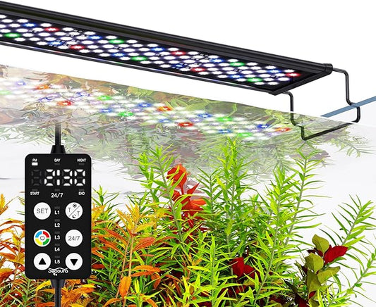 Aquarium Light for Fish Tank, 24/7 Custom Timer, Power-Off Memory, 7-Row LED 24-30in Full Spectrum Fish Tank Lights, 8 Colors, 20 Brightness, Day&Night Cycle, Adjustable Mount for Freshwater