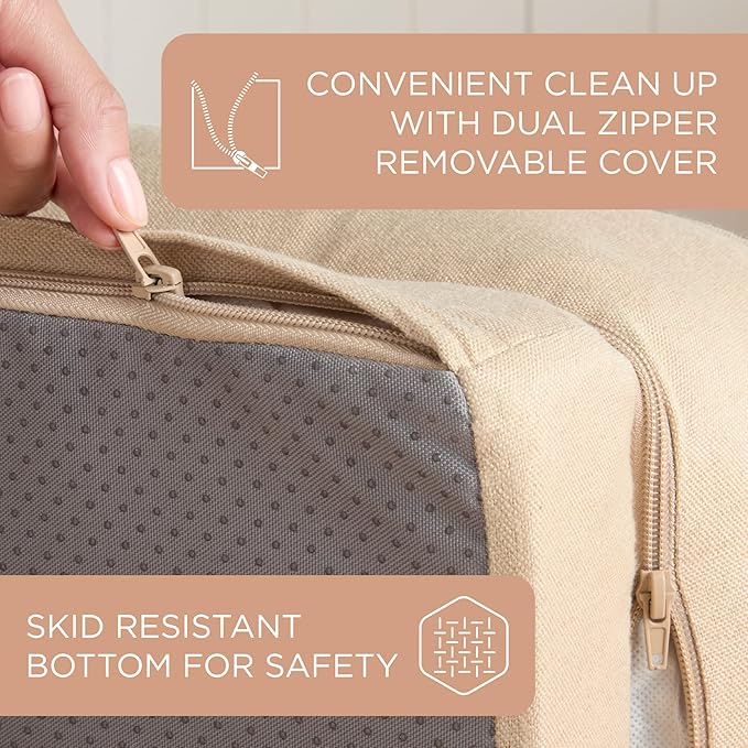 TOWN & COUNTRY EVERYDAY CuddleTown Comfy Solid Bolster Sofa Pet Bed, Supportive & Calming Egg Crate Foam, Non-Slip Bottom, Machine Washable Cover, Beige, Large 35"x25"x8"