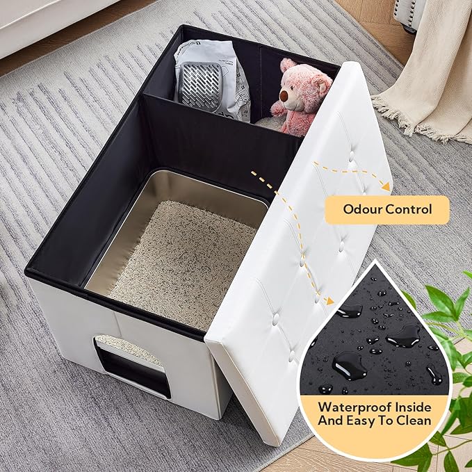 MEEXPAWS Cat Litter Box Enclosure Furniture Hidden, Cat Washroom Bench Storage Cabinet | Extra Large 35.4'' x 19.7'' x 19.7''| Dog Proof | Waterproof Inside/Easy Clean | Easy Assembly | Odor Control