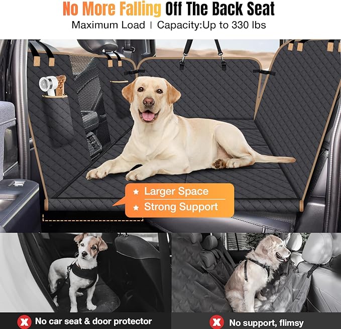 Dog Car Seat Cover for Back Seat, Larger Dog Car Bed Cover with Hard Bottom, Backseat Extender Hammock for Full SizeTruck/SUV 8 Panels - Black