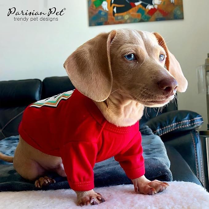 Parisian Pet Dog Shirt - Embroidered “I Put Ketchup on My Treats“ - 100% Cotton and Polyester Dog Clothes - Sleeved, Lightweight Costume for Dogs - Red Dog Shirts for Large Dogs - Pet Costumes 2XL