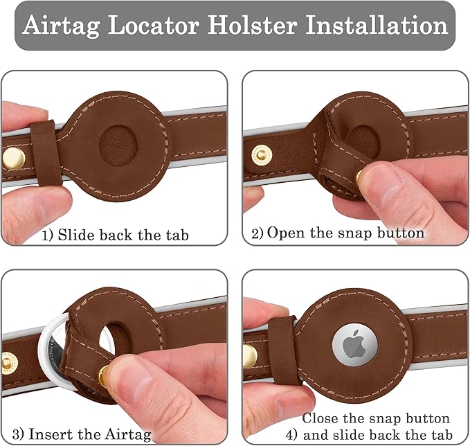 OOPSDOGGY Reflective Geniune Leather Airtag Dog Collar Soft Padded Collars for Small Medium Large Breed Dogs Puppy, 4 Sizes, 7 Colors (Brown, Large, 15"-19")