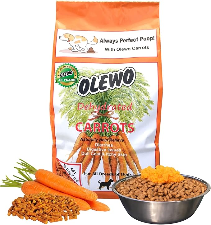 Olewo Original Carrots for Dogs – Fiber for Perfect Poop, Dehydrated Dog Food Toppers for Picky Eaters, Natural Skin & Coat Support, Multivitamin, Probiotics for Digestive & Gut Health, 1 lb