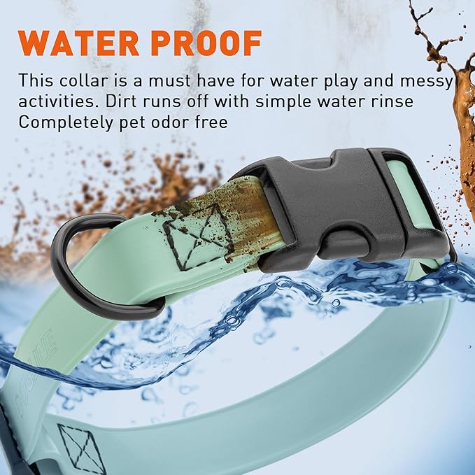 Dogline Biothane Waterproof Dog Collar with Quick Release Buckle Strong Coated Nylon Webbing with Odor- Proof for Easy Care Easy to Clean Fits Small Medium Large Dogs, Sage Green 5/8" W 9-14" L