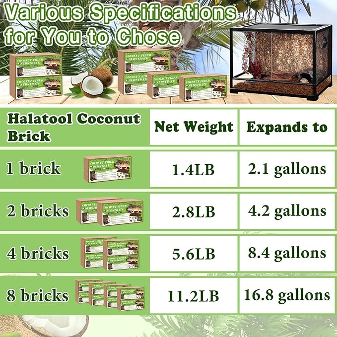 Halatool 4Pack Coconut Fiber Substrate Natural Premium Coco Coir Terrarium Aquarium Substrate for Reptile Tank Tortoise Habitat Beard Dragon Leopard Gecko Snake Tarantula Worm Bins Hermit Crab Snake