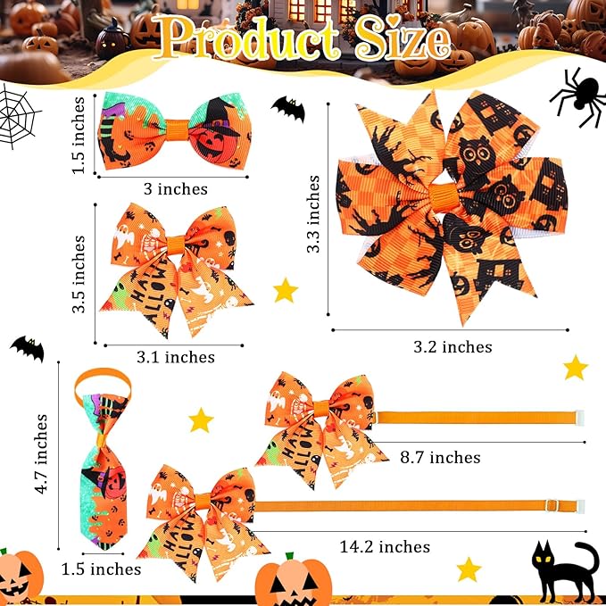 Talltalk 360 Pcs Halloween Dog Bow Ties Collars Set Adjustable Thanksgiving Christmas Fall Xmas Dogs Neckties Grooming Accessories for Small Medium Large Pet Cat Decoration(Pumpkin)