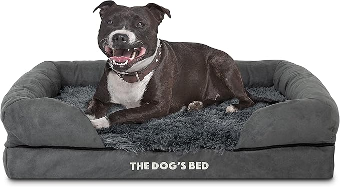 The Dog’s Bed, Medium Grey Faux Fur 30x23.5, Memory Foam, Pain Relief: Arthritis, Hip & Elbow Dysplasia, Post Surgery, Lameness, Supportive, Calming, Washable Cover, Veterinary Approved