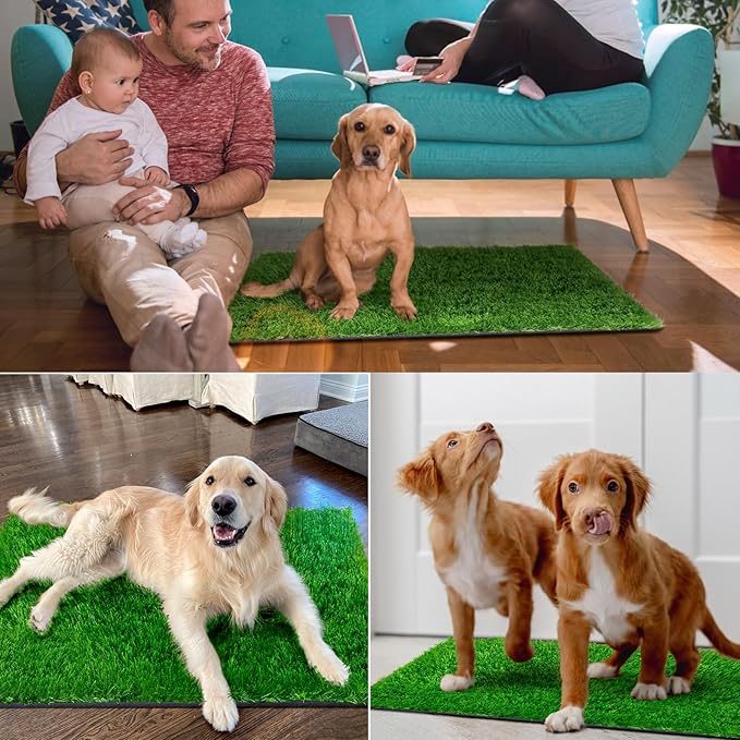 Pee Pads for Dogs with Fake Grass, 32" x 24" Indoor Artificial Grass for Dogs Potty, Lawn Pee Pads for Doggie Washable, Reusable and Lawn for Replacement, Puppy Training Litter Box for Outdoor Patio