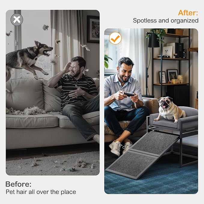 Pet Stairs Ramp Doggie Stairs with Seat,Extra Wide Seat Mate Chair Ramps Puppy for High Bed Couch Office,Non Slip Dachshunds Ladder,Pet Step for Small Dogs,Cat Ladder Grey(Hold Up to 100 lbs)