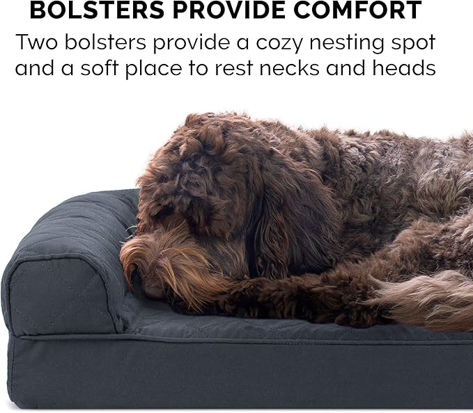 Furhaven Orthopedic Dog Bed for Medium/Small Dogs w/ Removable Bolsters & Washable Cover, For Dogs Up to 35 lbs - Quilted Sofa - Iron Gray, Medium