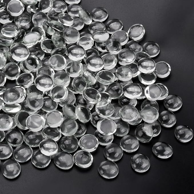 1LB Clear Flat Glass Marbles for Vases, Gemstone Beads Vase Filler Decorative Glass Pebbles for Fish Tank, DIY Crafts, Aquarium Decor Rocks
