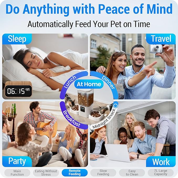 Automatic Cat Feeders 2 Cat with Slow Feed: Dual Automatic Dog Feeder with 5G WiFi, cat Food Dispenser with Alexa for Multiple Pets, Detachable for Easy Clean - 29 Cup（7L Large Capacity）